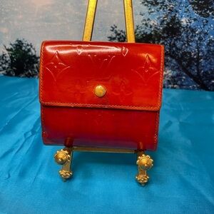 Louis Vuitton Carte de Visite Amber Red Vernis Trifold Women's Wallet EUC